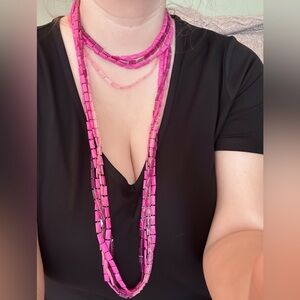 VINTAGE Pink and Purple very long multi strand Necklace with clasp